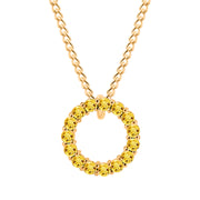 Citrine Gemstone Solid 14k Yellow Gold Round Ring Pendant