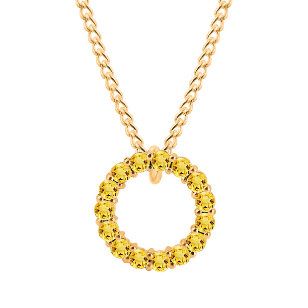 Citrine Gemstone Solid 14k Yellow Gold Round Ring Pendant