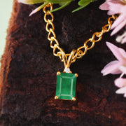 Emerald Gemstone & Diamond Solid 14k Yellow Gold Pendant