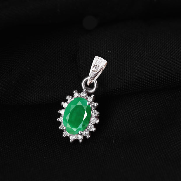 Emerald Gemstone Solid 925 Sterling Silver Pendant