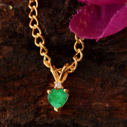 Emerald Gemstone & Diamond Solid 14k Yellow Gold Pendant