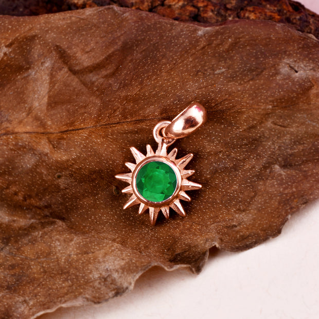 Emerald Gemstone Solid 14k Rose Gold Pendant