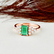 Emerald Gemstone & Diamond Solid 14k Rose Gold Ring