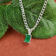 Emerald Gemstone & Diamond Solid 14k White Gold Pendant