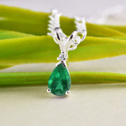 Emerald Gemstone & Diamond Solid 14k White Gold Pendant