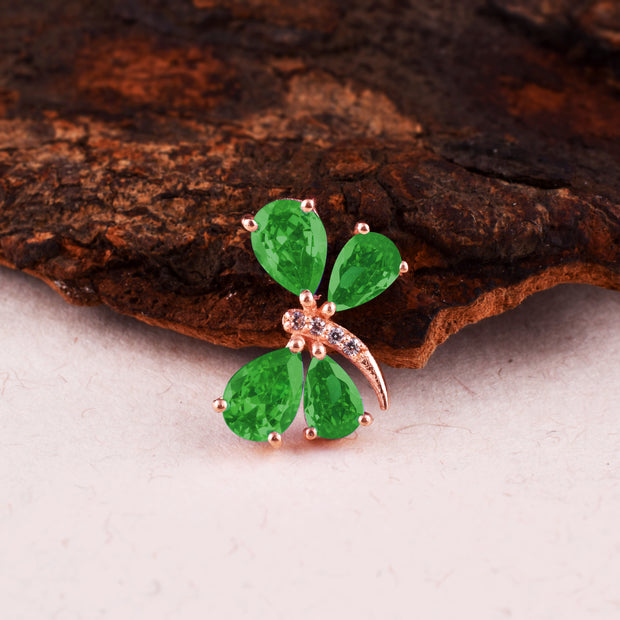 Emerald Gemstone & Diamond Solid 14k Rose Gold Pendant