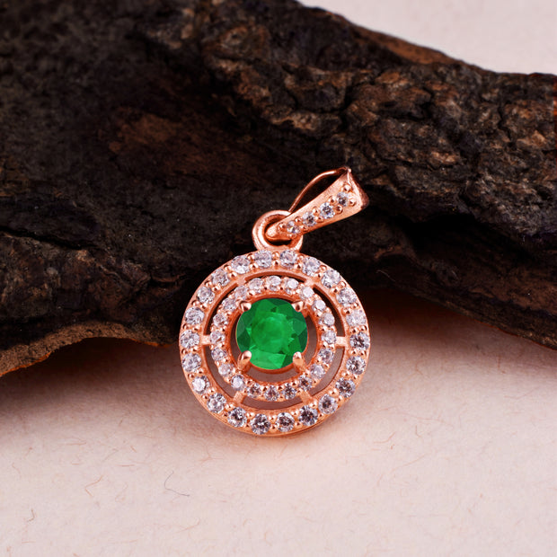 Emerald Gemstone Solid 14k Rose Gold Pendant