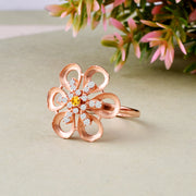 Citrine Gemstone & Diamond Solid 14k Rose Gold Ring