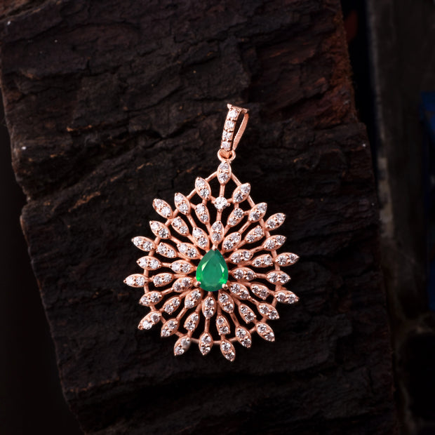 Emerald Gemstone Solid 14k Rose Gold Pendant