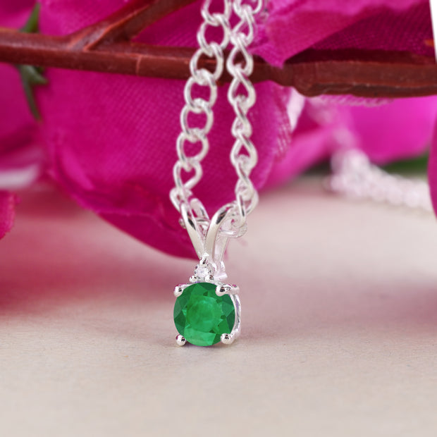 Emerald Gemstone & Diamond Solid 925 Sterling Silver Pendant