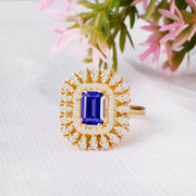 Tanzanite Gemstone & Diamond Solid 14k Yellow Gold Ring
