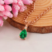 Emerald Gemstone & Diamond Solid 14k Rose Gold Pendant