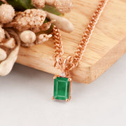 Emerald Gemstone & Diamond Solid 14k Rose Gold Pendant