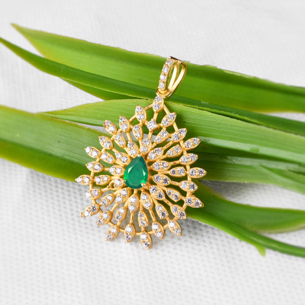 Emerald Gemstone Solid 14k Yellow Gold Pendant
