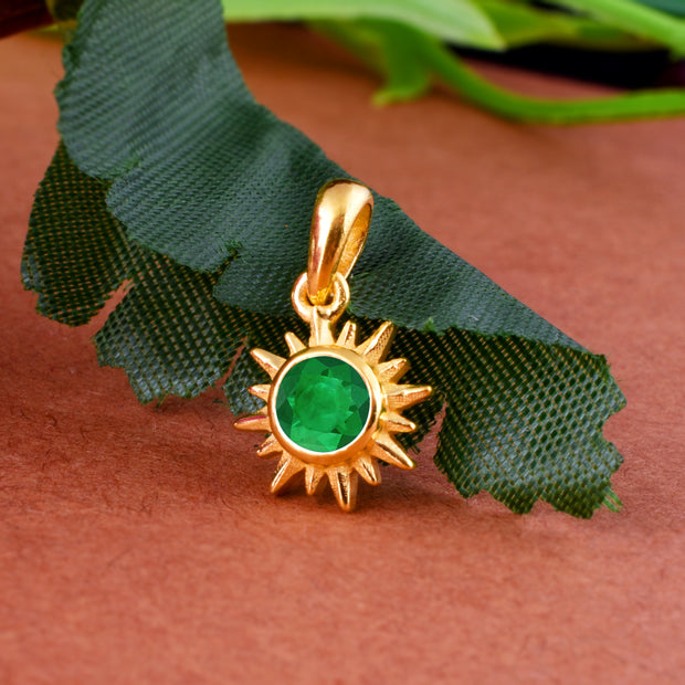 Emerald Gemstone Solid 14k Yellow Gold Pendant