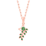 Emerald Gemstone Solid 14k Rose Gold Leaf Pendant