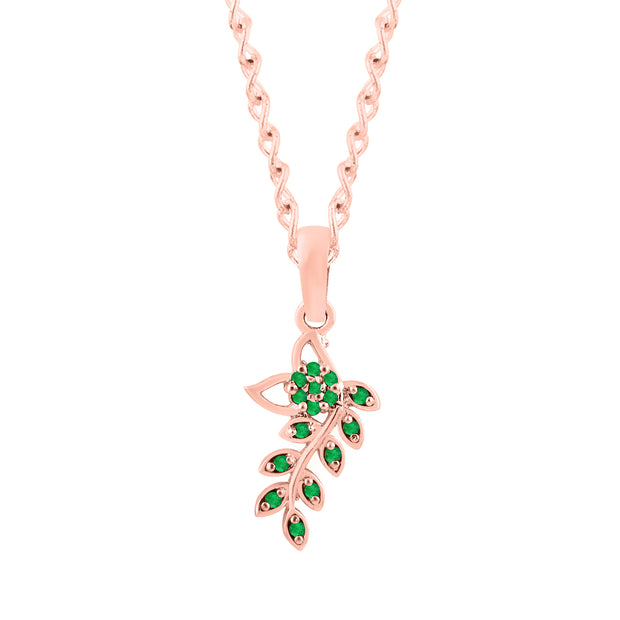 Emerald Gemstone Solid 14k Rose Gold Leaf Pendant