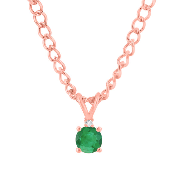 Emerald Gemstone & Diamond Solid 14k Rose Gold Pendant