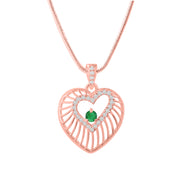 Emerald Gemstone & Diamond Solid 14k Rose Gold Heart Pendant