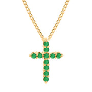 Emerald Gemstone Solid 14k Yellow Gold Cross Pendant