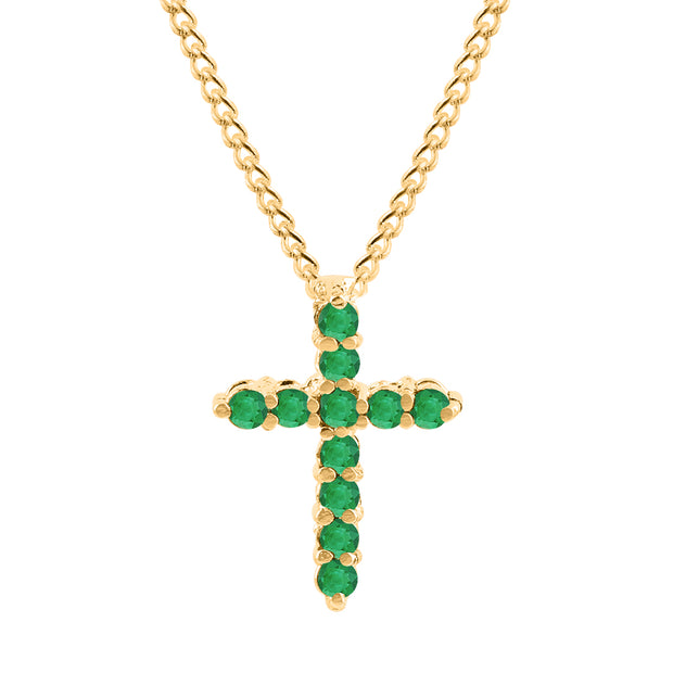 Emerald Gemstone Solid 14k Yellow Gold Cross Pendant