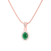 Emerald Gemstone & Diamond Solid 14k Rose Gold Pendant