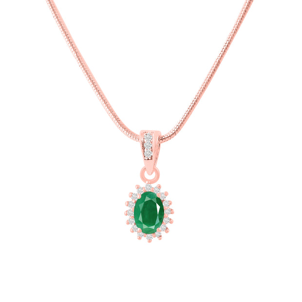 Emerald Gemstone & Diamond Solid 14k Rose Gold Pendant