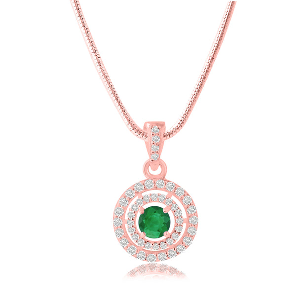 Emerald Gemstone Solid 14k Rose Gold Pendant