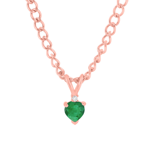 Emerald Gemstone & Diamond Solid 14k Rose Gold Pendant