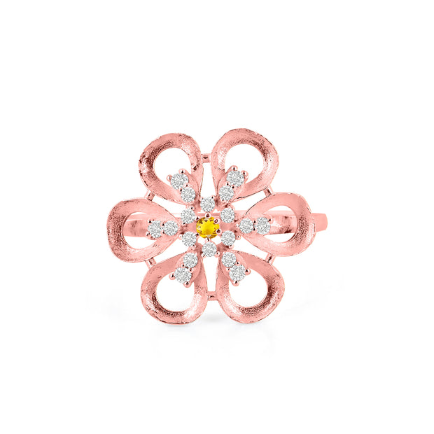 Citrine Gemstone & Diamond Solid 14k Rose Gold Ring