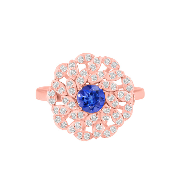Tanzanite Gemstone & Diamond Solid 14k Rose Gold Ring
