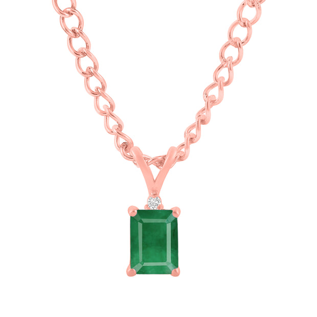 Emerald Gemstone & Diamond Solid 14k Rose Gold Pendant