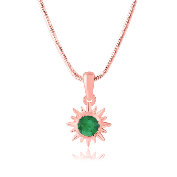 Emerald Gemstone Solid 14k Rose Gold Pendant