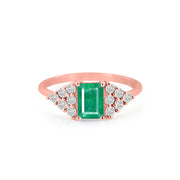 Emerald Gemstone & Diamond Solid 14k Rose Gold Ring