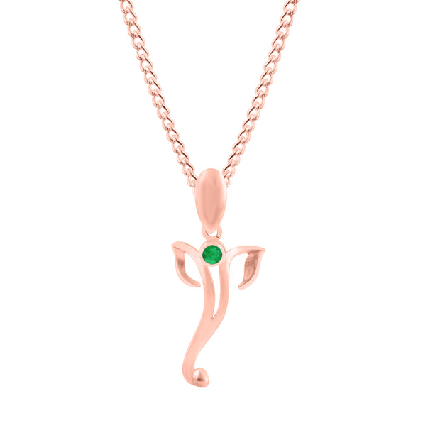 Emerald Gemstone Solid 14k Rose Gold Lord Ganesha Pendant