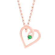 Emerald Gemstone Solid 14k Rose Gold Heart Pendant