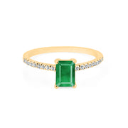 Emerald & Diamond Gemstone Solid 14k Yellow Gold Ring
