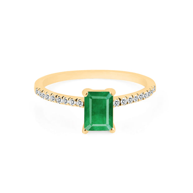 Emerald & Diamond Gemstone Solid 14k Yellow Gold Ring