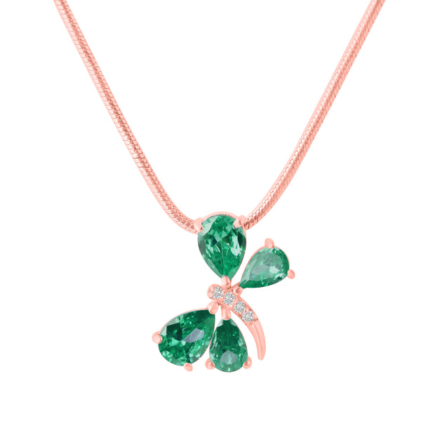 Emerald Gemstone & Diamond Solid 14k Rose Gold Pendant