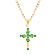 Emerald Gemstone Solid 14k Yellow Gold Cross Pendant