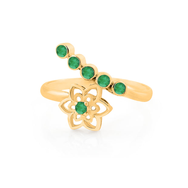 Emerald Gemstone Solid 14k Yellow Gold Ring