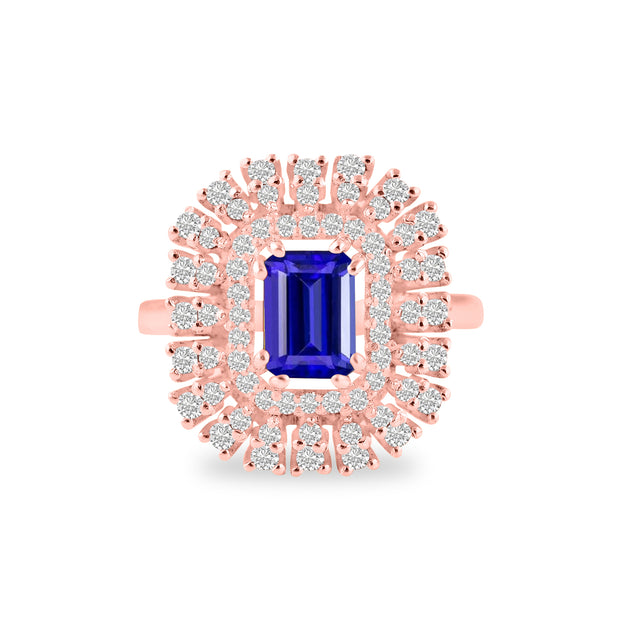 Tanzanite Gemstone & Diamond Solid 14k Rose Gold Ring