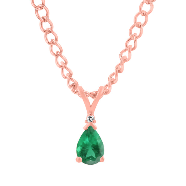 Emerald Gemstone & Diamond Solid 14k Rose Gold Pendant