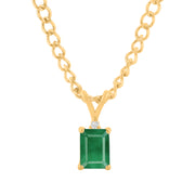 Emerald Gemstone & Diamond Solid 14k Yellow Gold Pendant