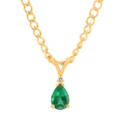 Emerald Gemstone & Diamond Solid 14k Yellow Gold Pendant