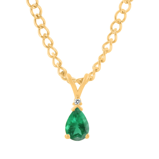 Emerald Gemstone & Diamond Solid 14k Yellow Gold Pendant