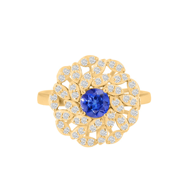 Tanzanite Gemstone & Diamond Solid 14k Yellow Gold Ring