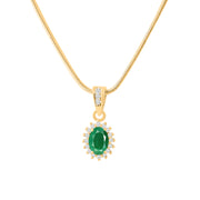 Emerald Gemstone & Diamond Solid 14k Yellow Gold Pendant