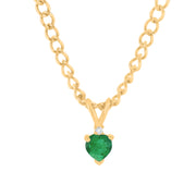Emerald Gemstone & Diamond Solid 14k Yellow Gold Pendant