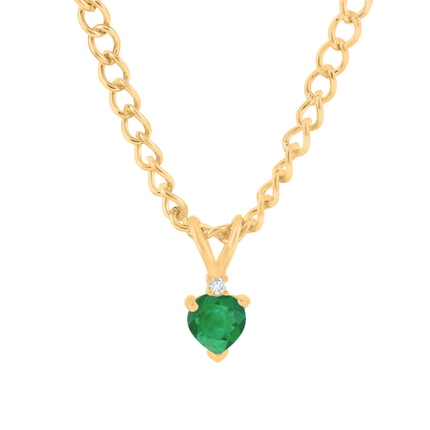 Emerald Gemstone & Diamond Solid 14k Yellow Gold Pendant